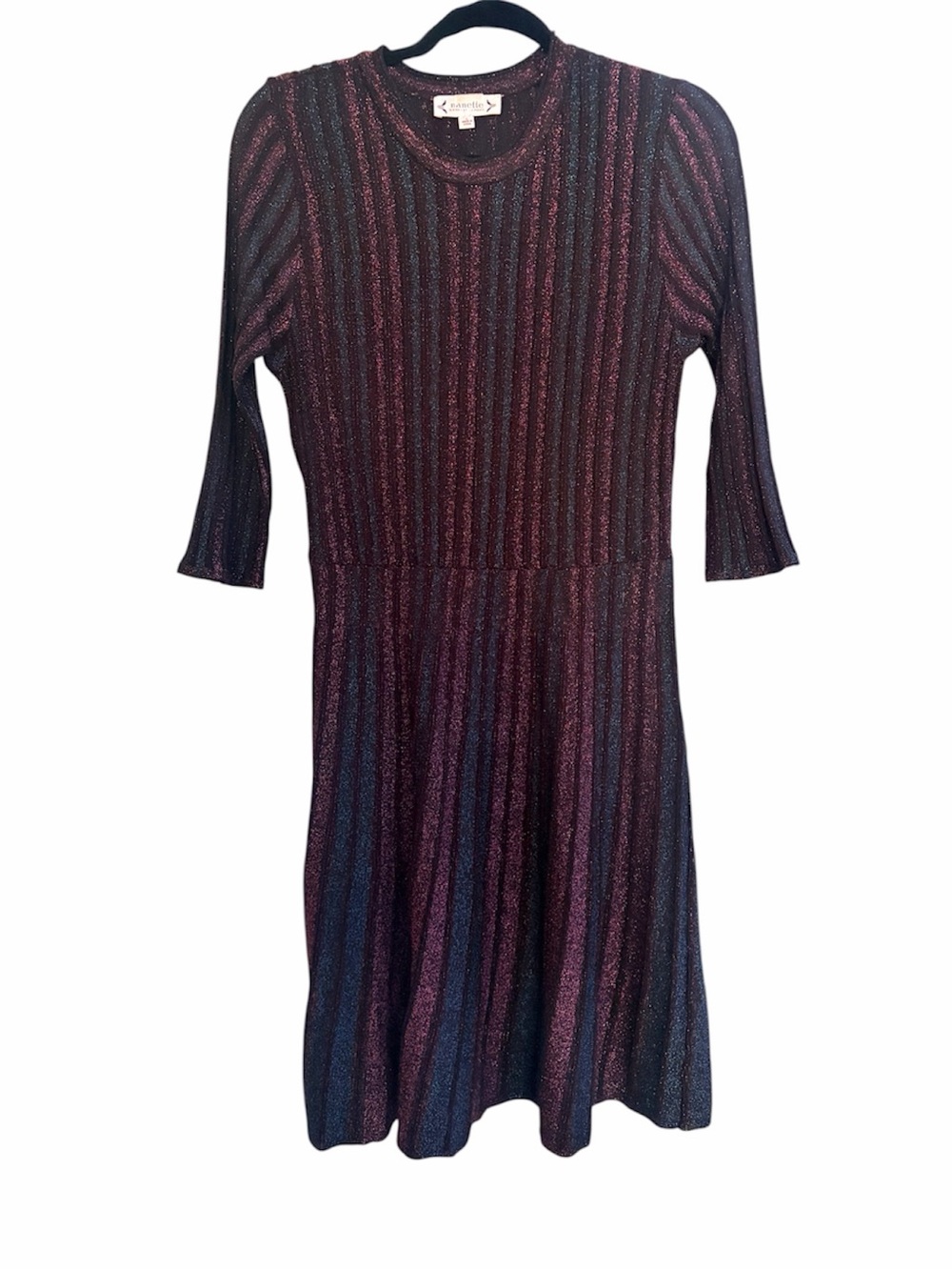 Nanette Lepore Black with Iridescent Pink & Blue Striped Long Sleeve Dress